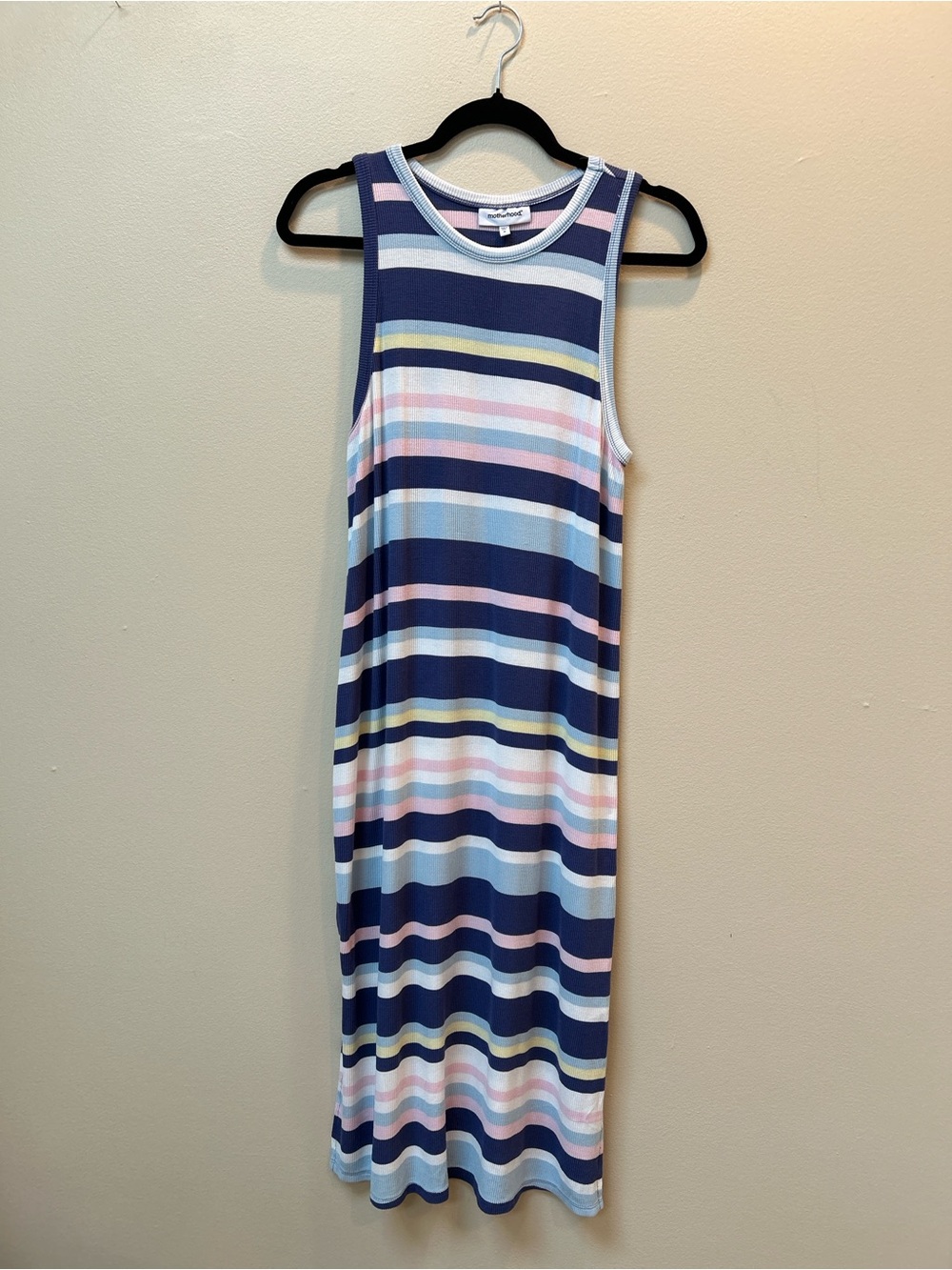 Motherhood Striped Sleeveless Dress in Navy, Light Blue & Pink